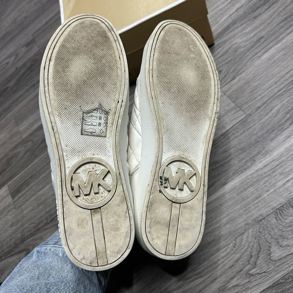 Michael Kors Paige Quilted High Top Sneaker Leather Optic White 9 - Picture 5 of 6